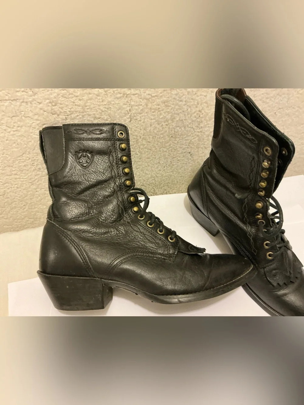 Ariat Black Leather Lace-Up Western Kiltie Ankle Boots